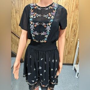 Maeve by Anthropologie cotton blend black floral tunic dress.